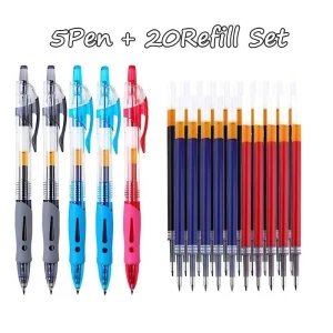 5 Pen 20 Refill Gel Pen Set 0.5mm